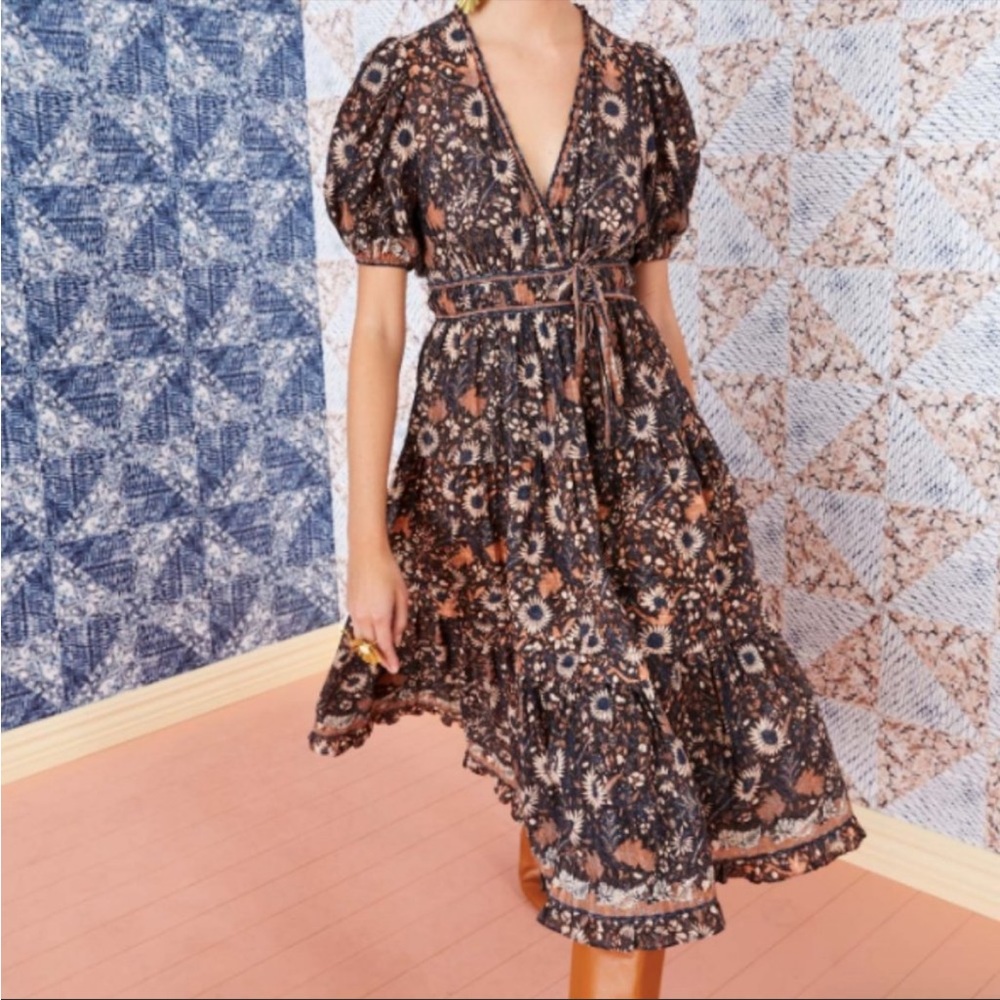 NWOT Ulla Johnson sz 2 ‘Margot’ midi wrap front dress in batik floral print.